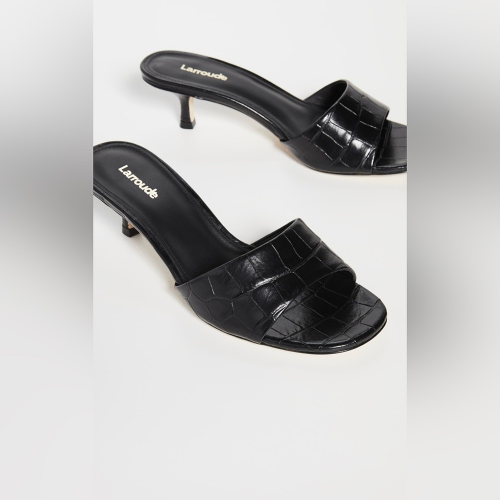 Larroude Black Croc-Embossed Leather Slide Sandals